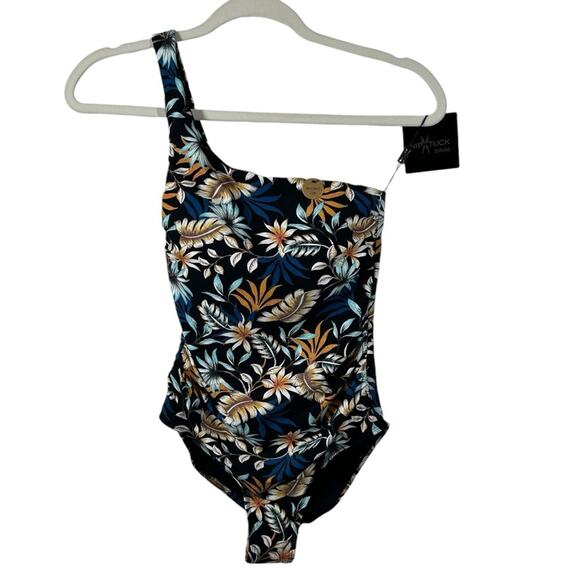 Nip Tuck Rhonda One Shoulder Swimsuit Tropical Leaves Size 4 NWT - Picture 1 of 11